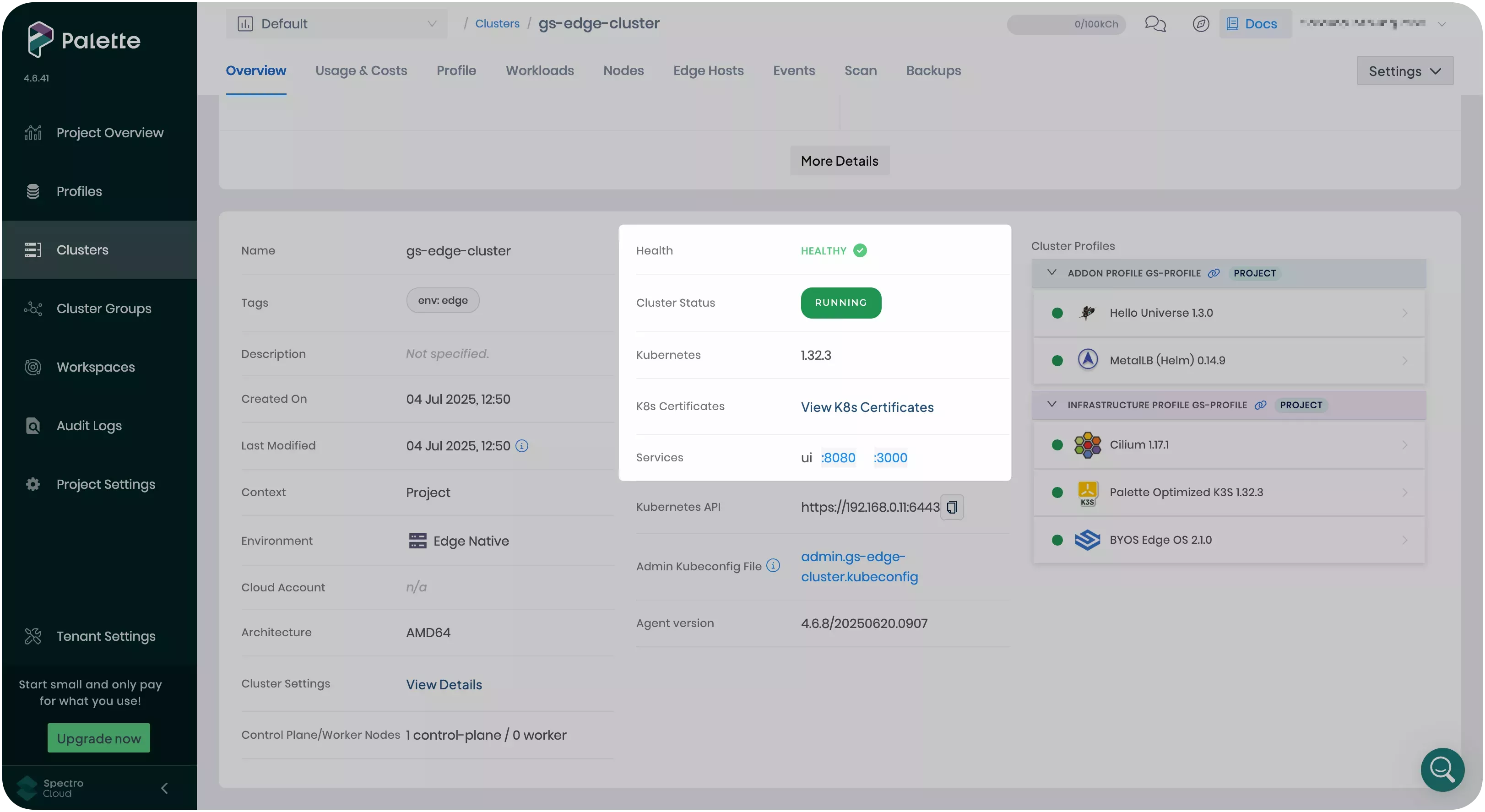 A screenshot of the cluster&#39;s Overview tab
