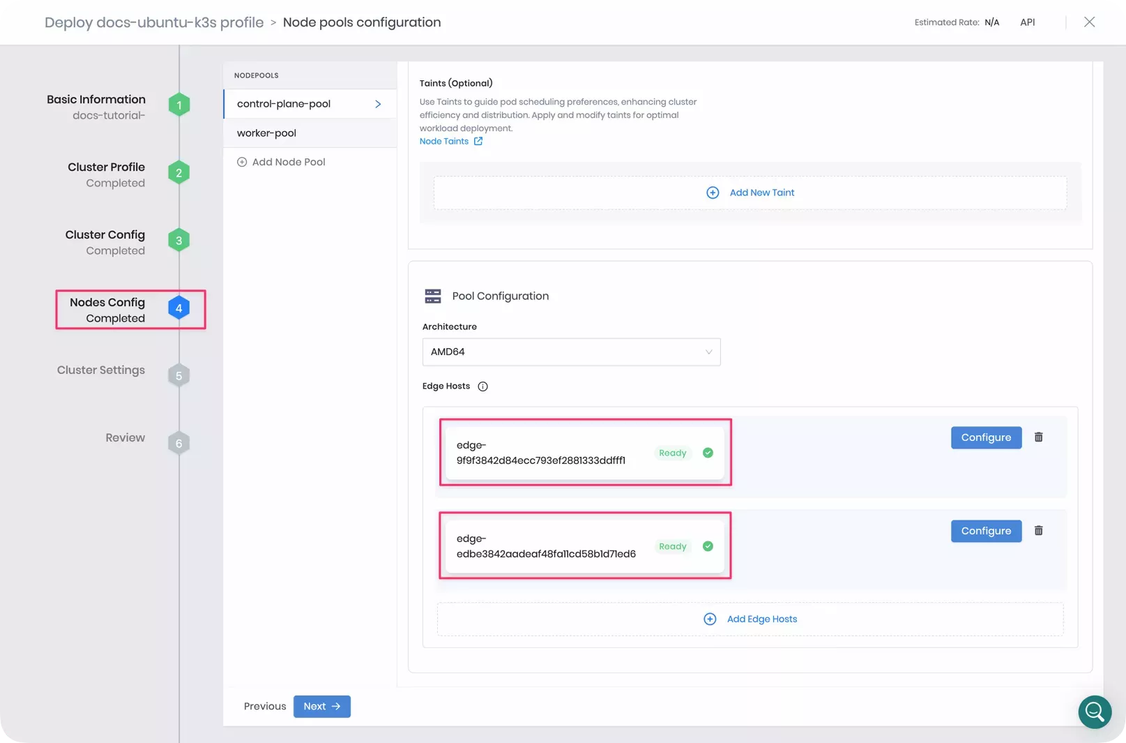 Screenshot of Edge hosts added to the worker pool.