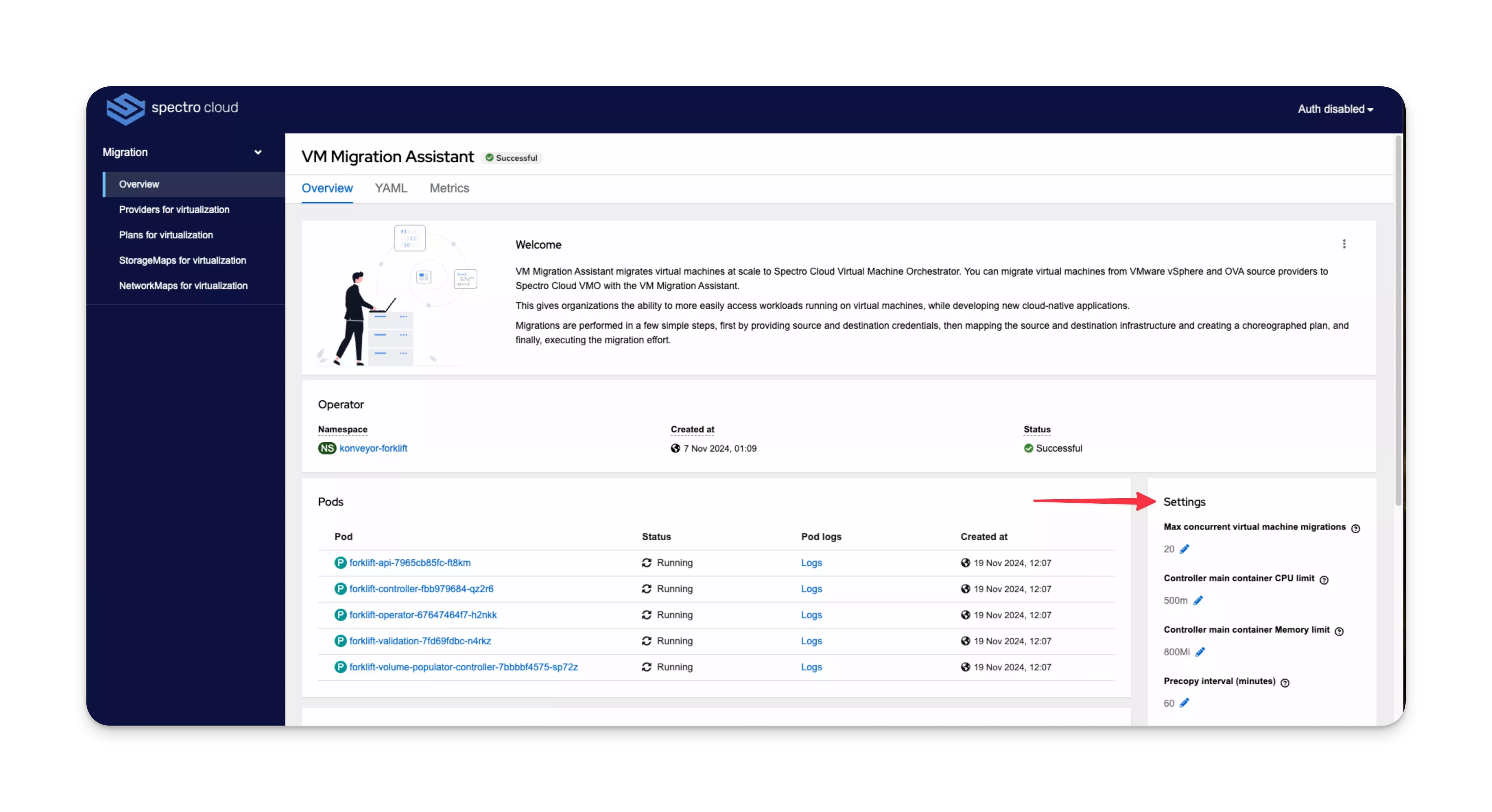 Migration Controller Settings